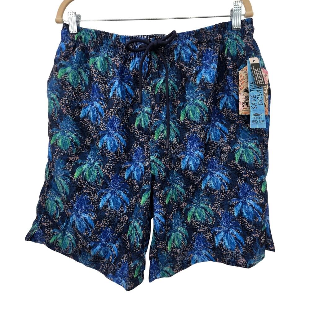 New NWT Spicy Tuna Swim Trunks Palm Trees Size Large Beachy Vacation